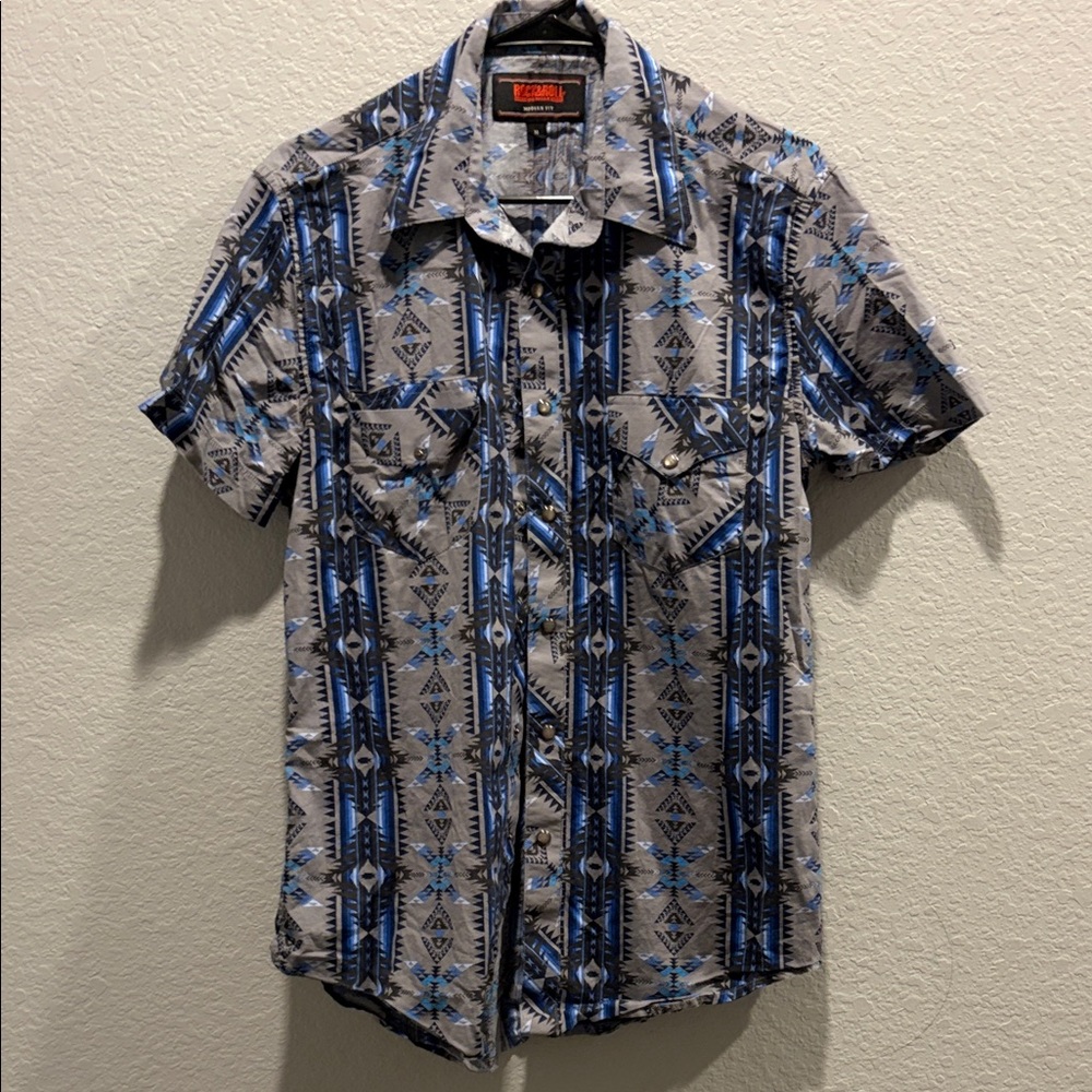 Tribal Print Men's Shirt - Blue and Gray